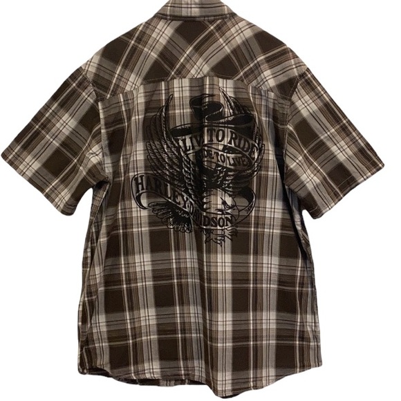 Harley-Davidson Other - Harley-Davidson Brown Plaid Button Down Cotton Shirt Size XL